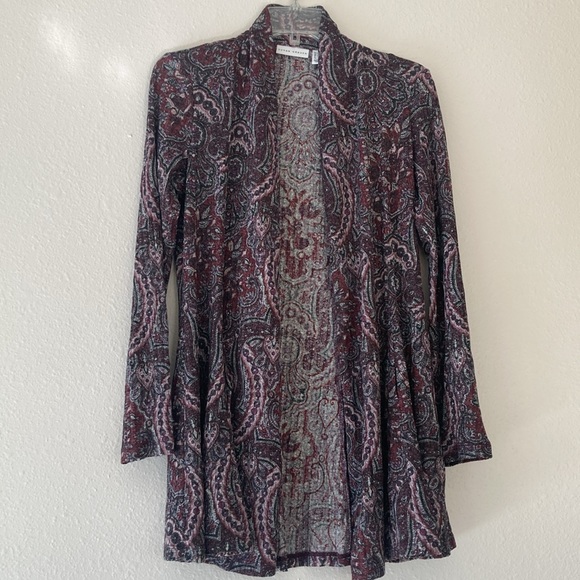 Susan Graver Printed Ribbed Sweater Knit Cardigan - Picture 2 of 7